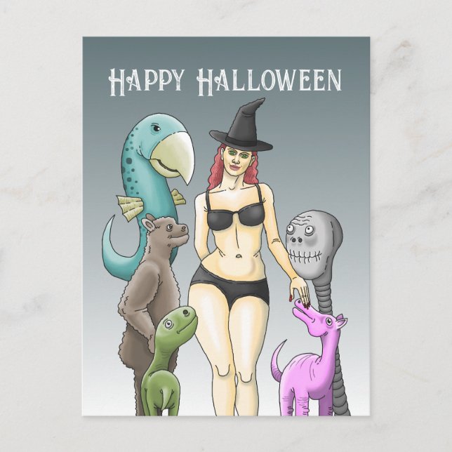 Pretty Halloween Witch Postcard (Front)