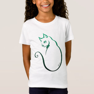 Pretty Hand Drawn 5 Lines Cat Art Girls T-shirt
