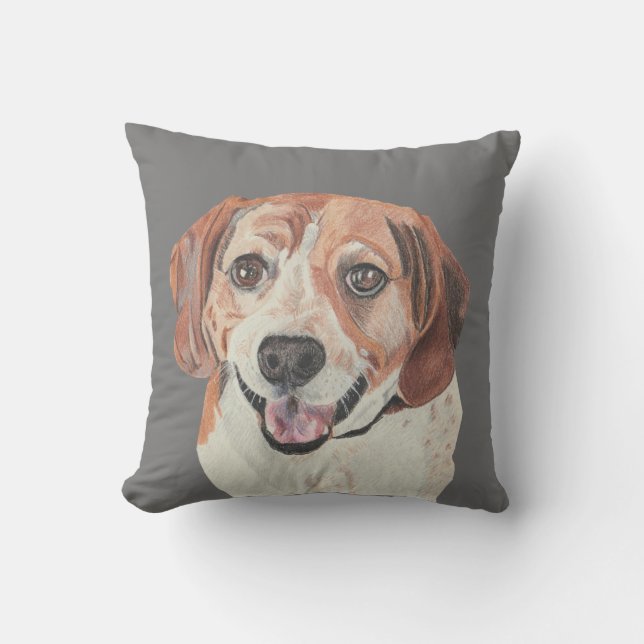 Pretty Hand Drawn Beagle Throw Pillow (Front)
