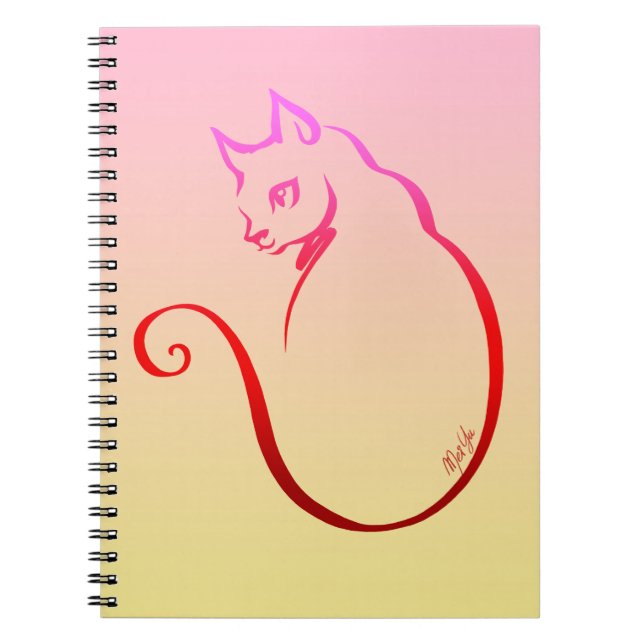 Pretty Hand Drawn Cat Sunset Ombre Notebook (Front)