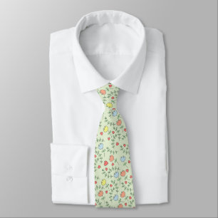 Pretty Hand Drawn Floral Pattern With Hearts Tie