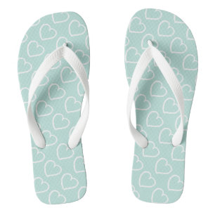 Pretty hand drawn hearts design white on blue jandals