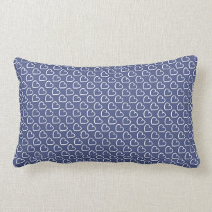 Pretty hand drawn hearts design white on dark blue lumbar cushion