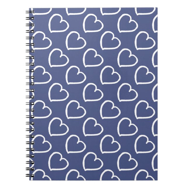 Pretty hand drawn hearts design white on dark blue notebook (Front)