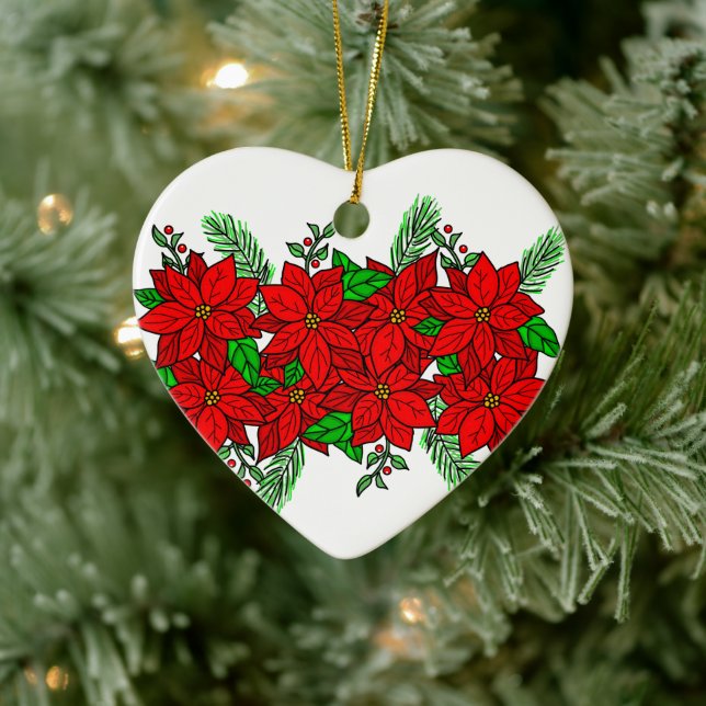 Pretty Hand drawn Poinsettias Personalised   Ceramic Tree Decoration (Tree)