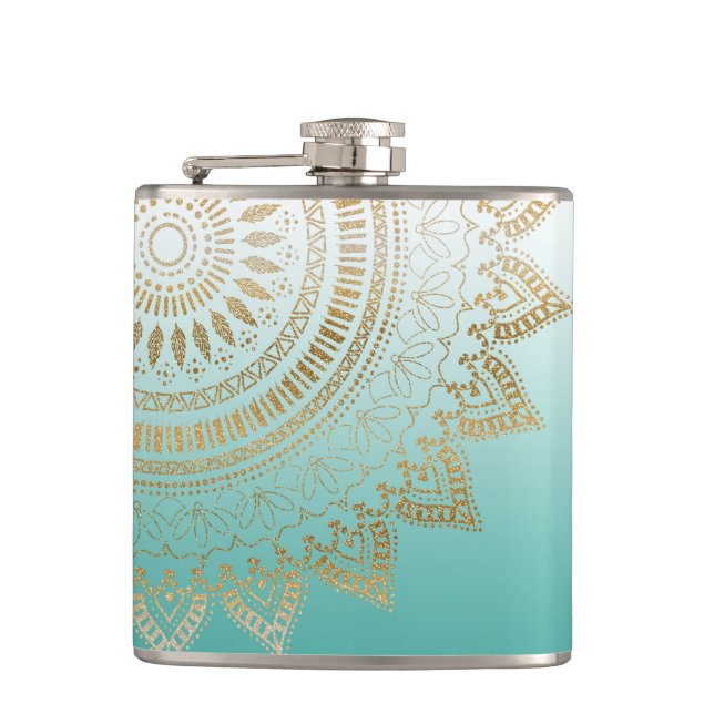 Pretty hand drawn tribal mandala elegant design hip flask (Front)