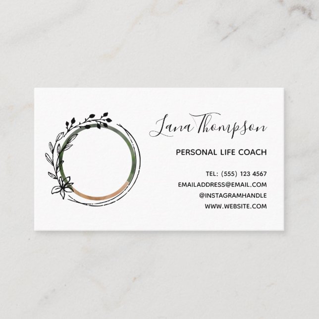 Pretty Hand Drawn Wreath with Photo Business Card (Front)
