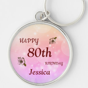 Pretty Happy 80th Birthday Personalised Key Ring