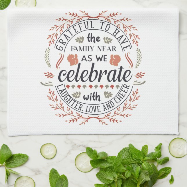 Pretty Happy Autumn Fall Grateful Tea Towel (Folded)