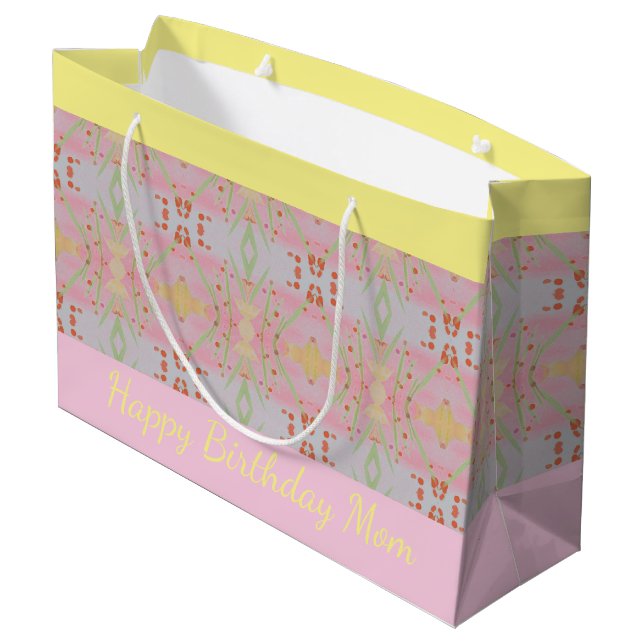 Pretty Happy Birthday Mum Large Gift Bag (Back Angled)