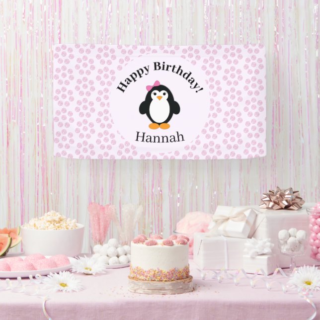 Pretty Happy Birthday Penguin Banner (Party)