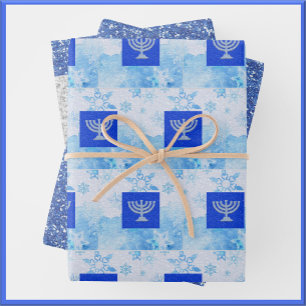 Pretty Happy Hanukkah Menorah Wrapping Paper Sheet