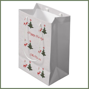 Pretty Happy Holidays Christmas Tree and Deer Medium Gift Bag