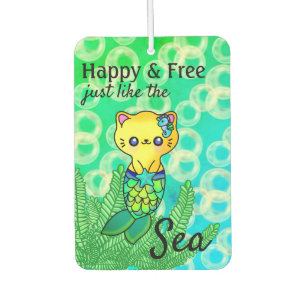 Pretty Happy Mermaid Cat Ocean Wave Bubble Car Air Freshener
