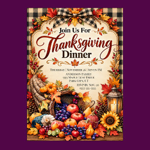 Pretty Harvest Cornucopia Thanksgiving Dinner Invitation