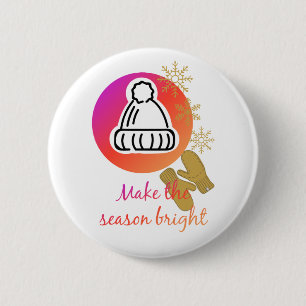 Pretty Hat and Mittens Winter Season Bright 6 Cm Round Badge