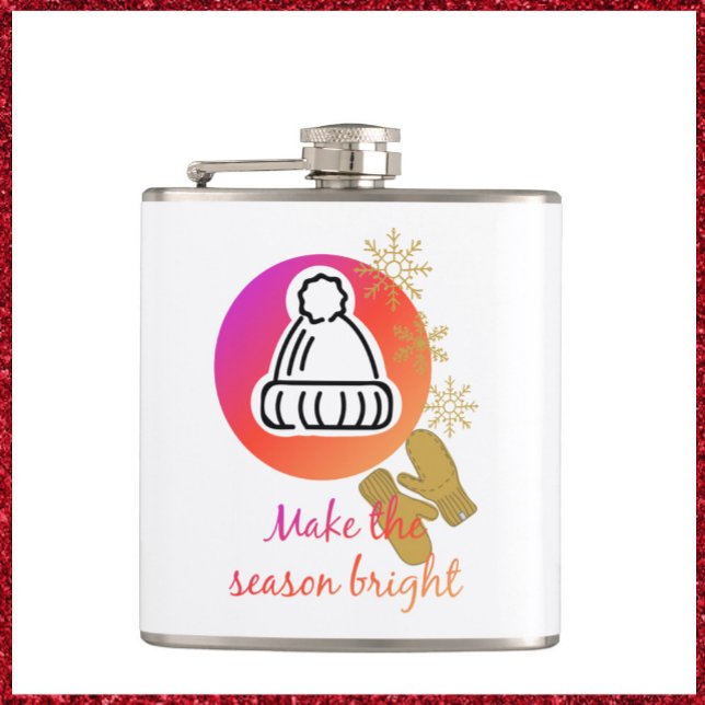 Pretty Hat and Mittens Winter Season Bright Hip Flask (Creator Uploaded)
