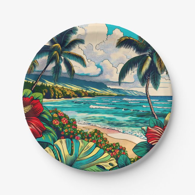 Pretty Hawaiian Island themed Paper Plate (Front)