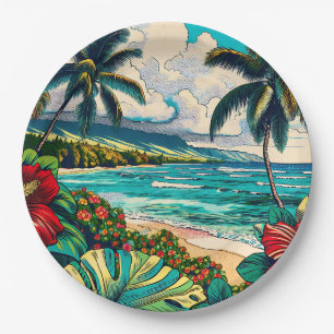Pretty Hawaiian Island themed Paper Plate