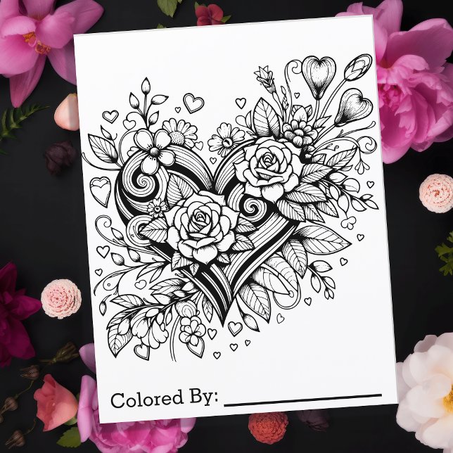 Pretty Heart and Flowers | Colouring Page (Creator Uploaded)