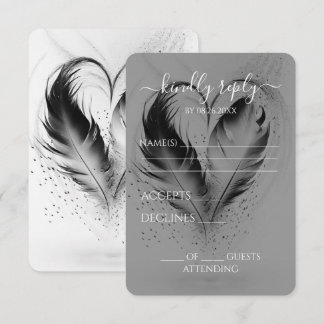 Pretty Heart Feathers Wedding RSVP Card