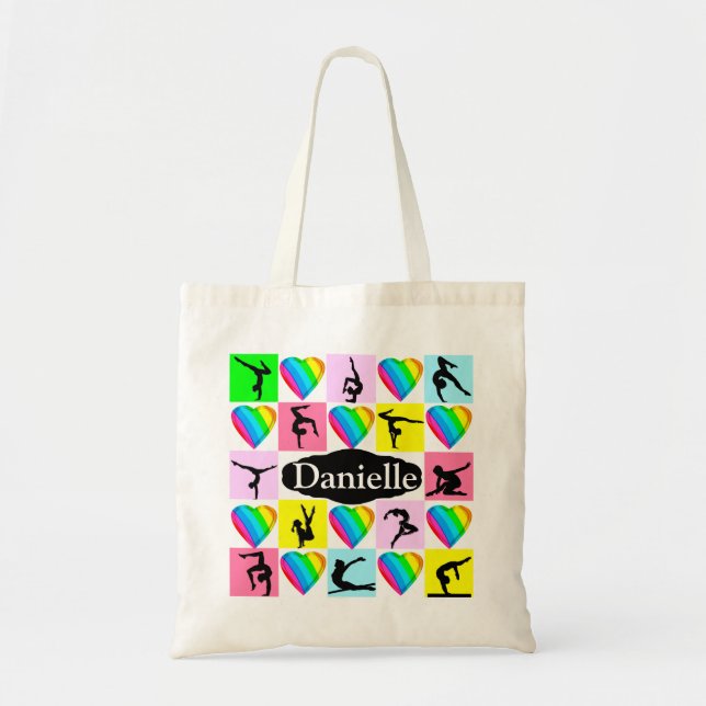 PRETTY HEART FILLED PERSONALIZED GYMNAST TOTE BAG (Front)