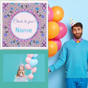 Pretty Heart Party w/ Personalised Text Template Napkin