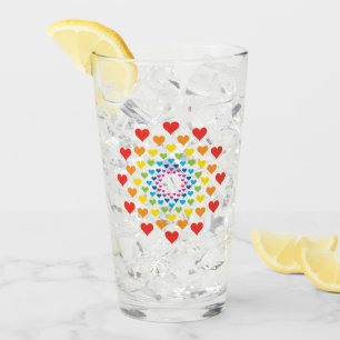 Pretty hearts in rainbow colour drinking glass