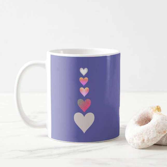 Pretty Hearts Periwinkle Modern Simple Cute  Coffee Mug (With Donut)
