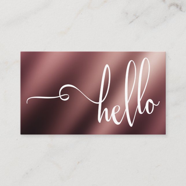 Pretty Hello Typography Over Smooth Rose Gold Business Card (Front)