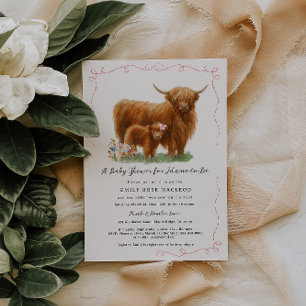 Pretty Highland Cow Baby Shower Invitation
