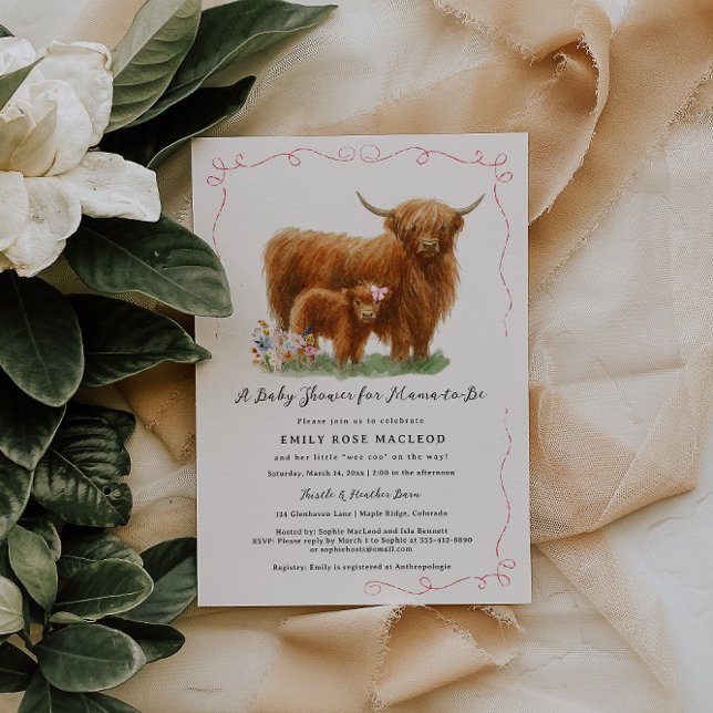 Pretty Highland Cow Baby Shower Invitation (Creator Uploaded)