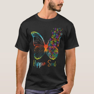Pretty Hippie Soul Butterfly With Peace Signs Hipp T-Shirt
