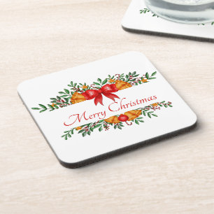 Pretty holiday banner custom coaster