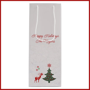 Pretty Holidays Christmas Tree and Reindeer Wine Gift Bag