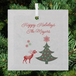 Pretty Holidays Christmas Tree & Red Reindeer Glass Tree Decoration