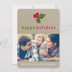 Pretty Holly Kraft Holiday Photo Card