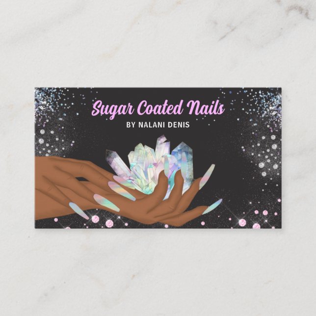 Pretty Holographic Crystal Glitter Nails Business Card (Front)