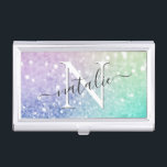 Pretty Holographic Glitter Girly Glamourous Business Card Holder<br><div class="desc">Easily personalise this elegant colourful bokeh glitter pattern with your custom details.</div>