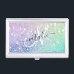 Pretty Holographic Glitter Girly Glamourous Business Card Holder<br><div class="desc">Easily personalise this elegant colourful bokeh glitter pattern with your custom details.</div>