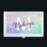 Pretty Holographic Glitter Girly Glamourous Business Card Holder<br><div class="desc">Easily personalise this elegant colourful bokeh glitter pattern with your custom details.</div>