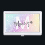 Pretty Holographic Glitter Girly Glamourous Business Card Holder<br><div class="desc">Easily personalise this elegant colourful bokeh glitter pattern with your custom details.</div>