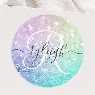 Pretty Holographic Glitter Girly Glamourous Classic Round Sticker