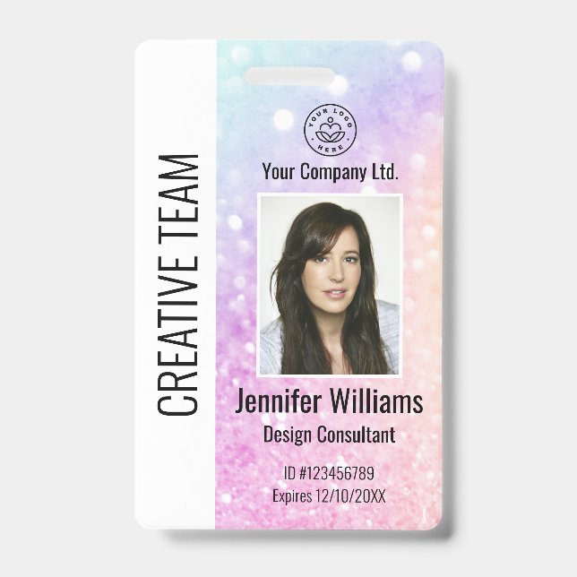 Pretty Holographic Glitter Girly Glamourous ID Badge (Front)