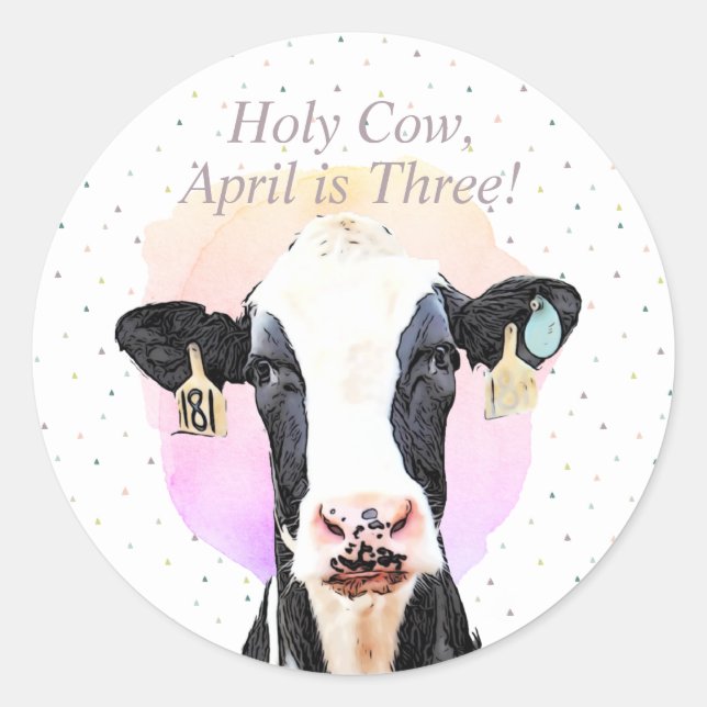Pretty Holy Cow Third Birthday Pattern Classic Round Sticker (Front)