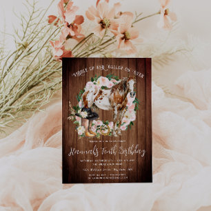 Pretty Horse and Flowers on Rustic Wood Birthday  Invitation