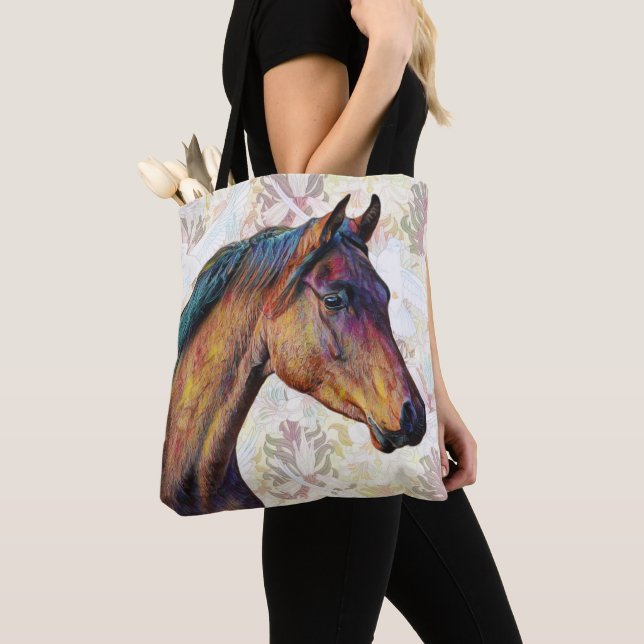Pretty Horse Art Vintage Style Tote Bag (Close Up)