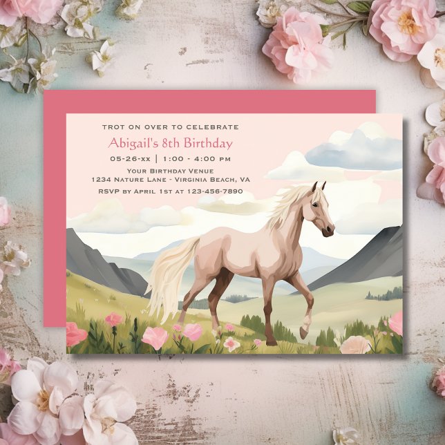 Pretty Horse, Flowers and Mountains Birthday Invitation (Pretty Horse, Flowers and Mountains Birthday Invitation)