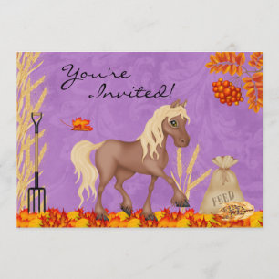 Pretty Horse in Autumn Leaves Birthday Invitation