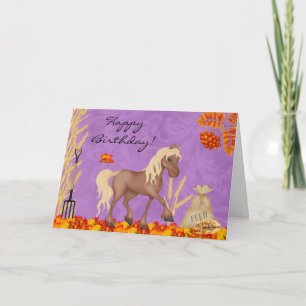 Pretty Horse in Autumn Leaves Happy Birthday Card
